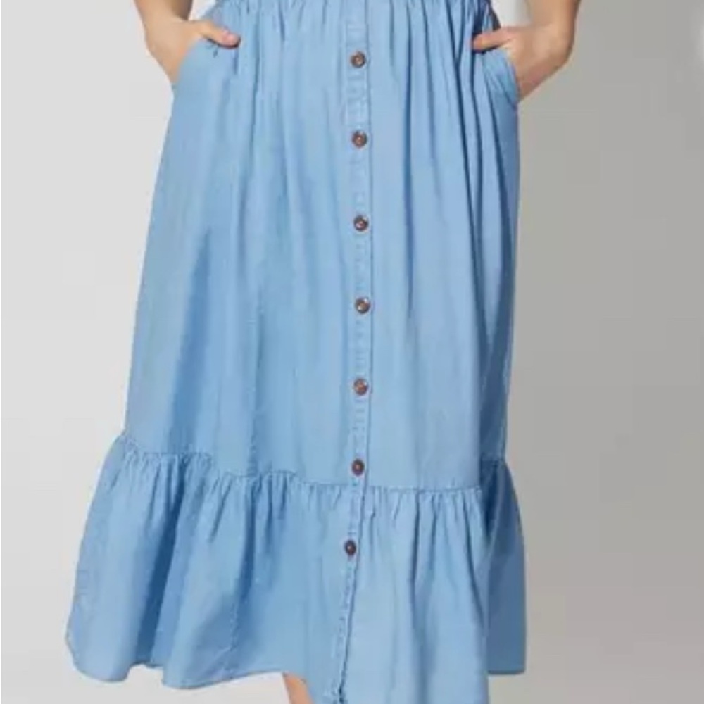 Torrid Size 2 Tea Length Chambray Button Front Women’s Dress Blue Plus 18-20
